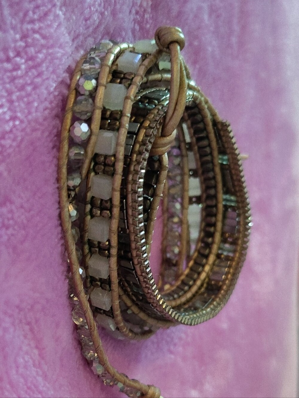 Gold-Tone Multi-Strand Beaded Wrap Bracelet - Gold & White